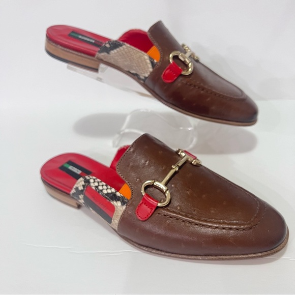 Parc Orion 1821 Genuine Leather Ostrich & Croc Mules 38/7.5 - Picture 3 of 17